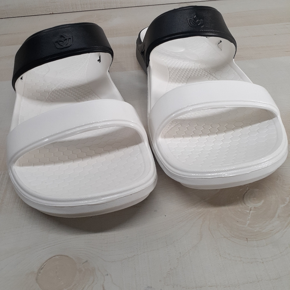 Spenco Fusion Black & White Slide Sandals Womens Size 10 Wide - Picture 8 of 9